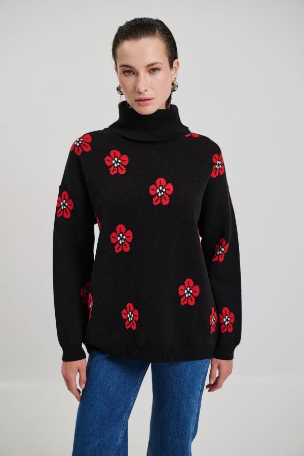 3.jpg Blouse Turtleneck Flowers - Image 1