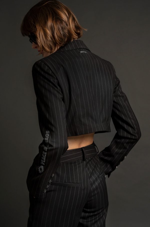 Pinstripe Crop Blazer - Image 3