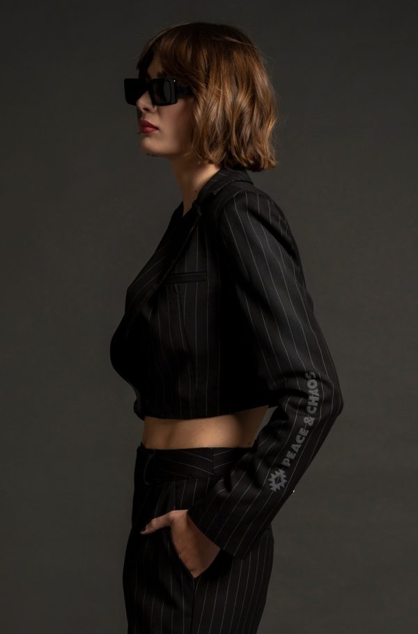 Pinstripe Crop Blazer - Image 4