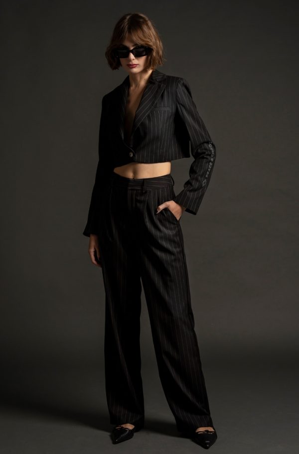 w23803.jpg Pinstripe Crop Blazer - Image 1